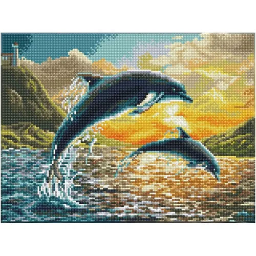 Diamond Dotz Squares Dolphin Sunset (DQ9.012) - Bastelset mit funkelnden Diamantdotz, ideal für kreative Bastelstunden und traumhafte Wanddekoration im maritimen Stil.