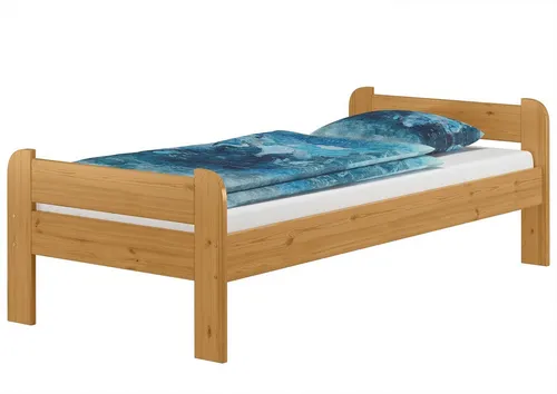 Einzelbett 90x200 Kiefer Echtholz Eicheton mit wählbarem Zubehör - Robustes Einzelbett aus nachhaltiger Kiefer in modernem Eicheton, ideal für individuellen Schlafkomfort. Wählen Sie zwischen Bettgestell oder zusätzlichem Zubehör wie Rollrost und Matratzen.