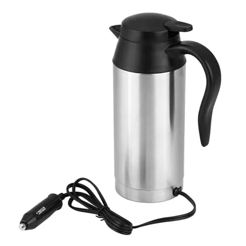 Jadeshay Auto Wasserkocher Edelstahl 12V für Auto, 750ML Reisewasserkocher mit Zigarettenanzünder, Camping Kettle für Heißwasser Kaffee Tee