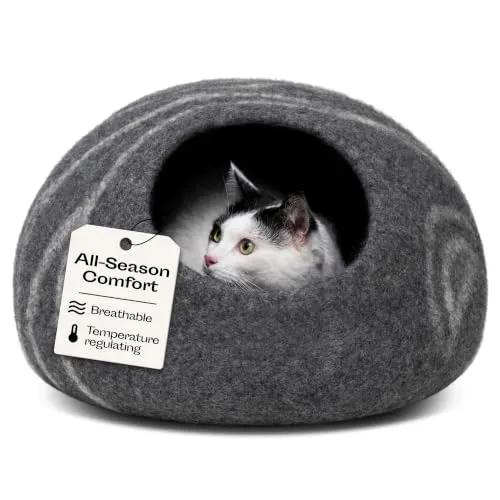 MEOWFIA Katzenbett aus Merinowolle – Handgefilztes, Umweltfreundliches Schlafbett für Katzen