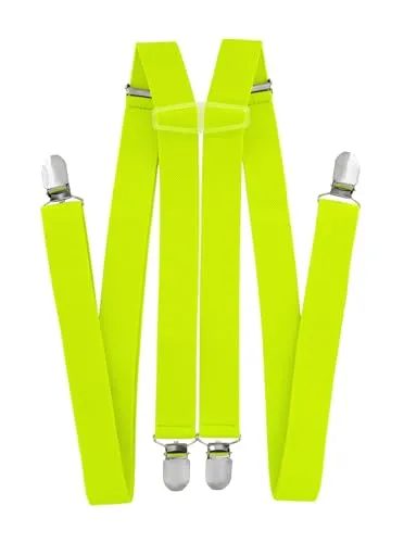 axy Hosenträger für Herren breit 2,5 cm in H-Form mit 4 Hosenträger Clips extra stark längenverstellbar (Neongelb)