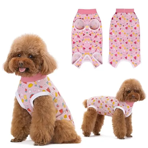 Lyneun Weiche Hundebody Nach Op, Hundebody Nach Kastration Rüde Hündinnen, Atmungsaktiv Hunde Einteiler Erholungsanzug für Haarausfall, Allergien, Anti-Lecken, Wundschutz,Kegel-Alternative (Rose, S)