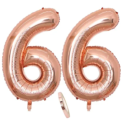 Folienballon Zahl Deko Rose Gold 66 für Frau Frauen, XXL 100cm Riesen Nummer Aufblasbar Helium Ballon Figuren Zahlen Luftballons Geschenk für 66. Jahre Geburtstag Hochzeit Jubiläum Party Dekoration