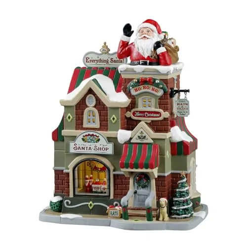 LEMAX - The Santa Shop - Tischdekoration, bezaubernde Weihnachtsdekoration aus Porzellan mit 4,5 Volt Adapter, ideal für festliche Stimmung und Weihnachtsfreude