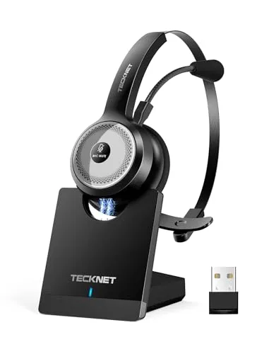 TECKNET Bluetooth PC Headset mit Mikrofon und USB Dongle - Kopfhörer mit AI Rauschunterdrückung für klare Kommunikation, 45 Std Anrufzeit und 10m Reichweite - ideal für Büro und Home Office.