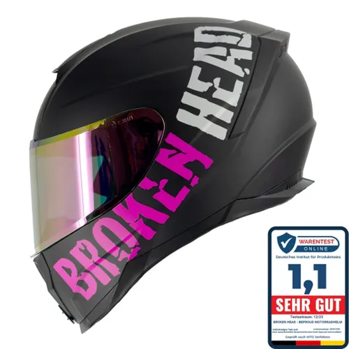 Broken Head BeProud Sport Pink Motorradhelm mit verspiegeltem Visier M (57-58 cm) - Stylischer Motorradhelm in leuchtendem Pink, ausgestattet mit verspiegeltem Visier für optimalen Schutz. ECE-22.06-zertifiziert und mit hervorragender Belüftung für höchsten Komfort beim Fahren.