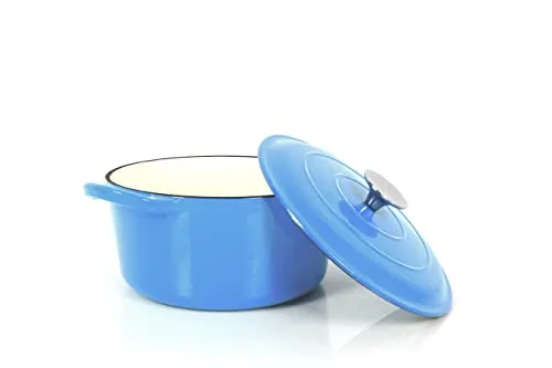 ECHTWERK Gusseisen Koch- Schmortopf (hellblau) - Hochwertiger runder Gusseisen-Bräter für Eintöpfe und Suppen, mit kratzfester Emaille-Beschichtung für perfekte Kochergebnisse und gleichmäßige Temperaturverteilung.