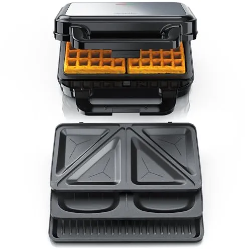 Arendo -Sandwichmaker mit Wechselplatten - Waffeleisen doppelt - 4 in 1 - Panini Maker Kontaktgrill - Antihaftbeschichtung - BPA frei - Temperaturkontrolle – Sandwich Maker - Sandwichtoaster