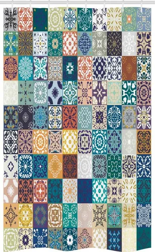 Abakuhaus Duschvorhang Badezimmer Deko Set aus Stoff mit Haken Breite 120 cm, Höhe 180 cm, Marokkanisch Tunesische Original-Ost