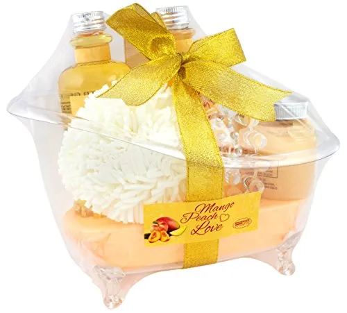 BRUBAKER Cosmetics Mango Peach Love Badeset mit Wanne aus Acryl 6-teilig