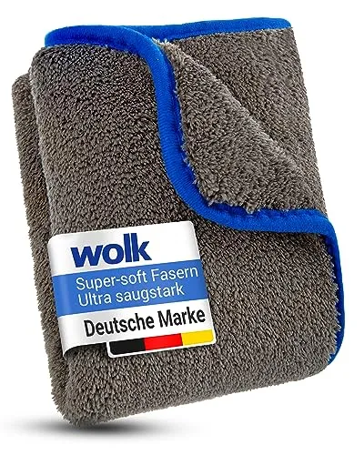 wolk Auto Trockentuch 1200 GSM Mikrofaser 40x40 cm – Saugstark, Kratzfrei, Fusselfrei – Extra groß, langlebig – Grau/Blau – Für Auto & Motorrad