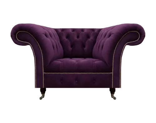 Design Lila Chesterfield Sessel für Wohnzimmer - Eleganter Chesterfield Sessel in Lila, ideal für modernes Wohnen. Mit hochwertigem Polyester bezogen und robustem Holzgestell. Maße: 130 x 90 x 80 cm, für stilvolle Akzente im Wohnzimmer.