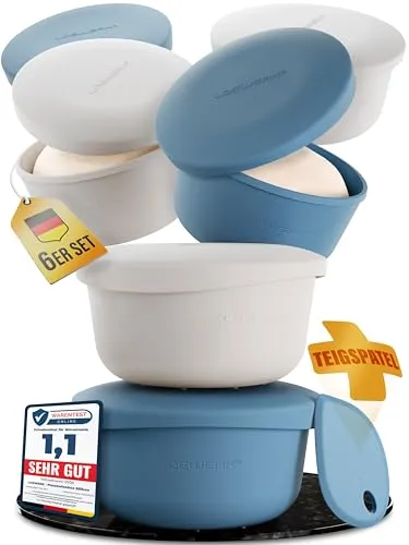 LOEWERK Pizzaballenbox mit Deckel [+ Teigspatel], 6er Set von LOEWERK