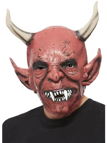 Smiffys Teufelsdämon Maske aus Latex - Masken & Brillen für Erwachsene, Über Kopf und ideal für Karneval oder Halloween, sorgt für schaurigen Spaß auf jeder Party!