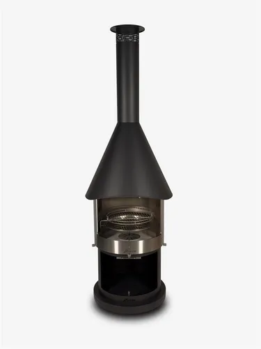 FIRESTAR Gartenkamin DN 700 Swing Glas – Edelstahl schwarz mit Grillfunktion - Eleganter Terrassenkamin aus V2A Edelstahl, mit doppelwandigem Brennraum und praktischer Grillfunktion. Ideal für gemütliche Abende im Garten.