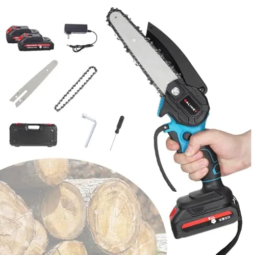 Akku Kettensäge, 6 Zoll Tragbare Mini Kettensäge Elektro Kleine Einhand Akku Handkettensäge für Garten, Holz und Astscheren