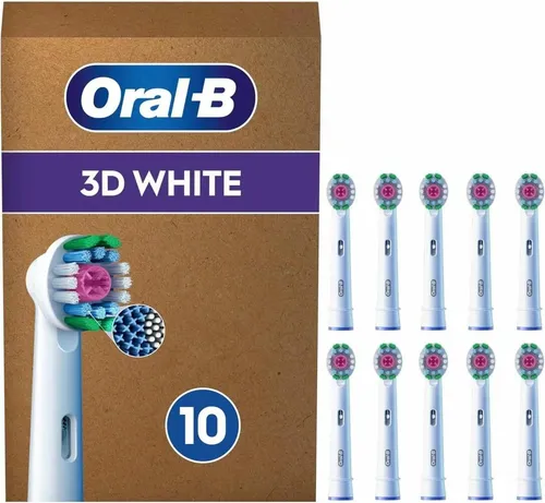 Oral-B Pro 3D White (10 Stück) - Aufsteckbürsten für strahlend weiße Zähne - Ersatzzahnbürsten & Ersatzdüsen für Oral-B: 10 Stück mit Polishing Cup zur Entfernung von Oberflächenverfärbungen und x-förmigen Borsten für schwer erreichbare Stellen.