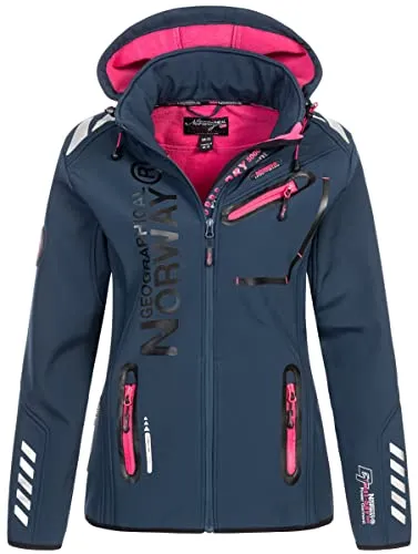 Geographical Norway Damen Softshelljacke Übergangsjacke Frühlings Regen Jacke Outdoor, Farbe:Navy-Pink, Größe:M 38