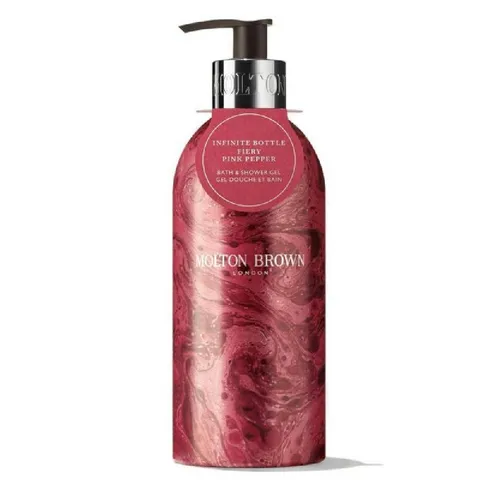 Molton Brown Fiery Pink Pepper Bath and Shower Gel Limited Edition - Gesichtscremes: Erleben Sie den holzig-würzigen Duft von Fiery Pink Pepper in einem nachfüllbaren, limitierten Design von Natascha Maksimovic für ein tägliches sensorisches Abenteuer.