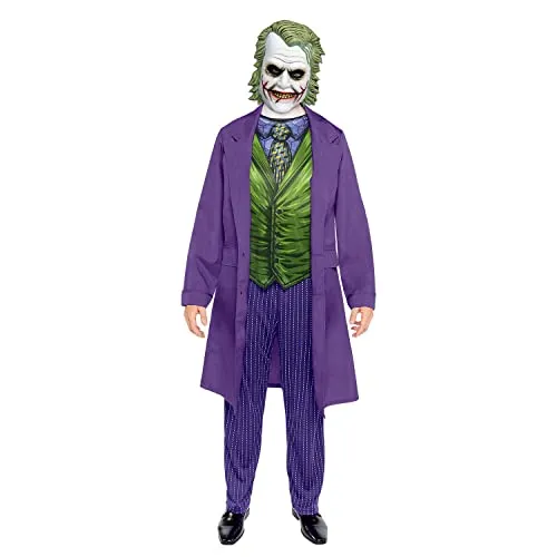 Amscan - Erwachsenenkostüm Joker XL, Mantel mit Hemdeinsatz, Hose und Latexmaske für gruselige Halloween-Partys und Motto-Events