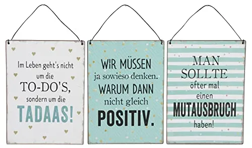 levandeo 3er Set Blechschilder H20cm Lustige Sprüche Grün Weiß Positiv Mut Wandbild Wanddeko Deko Geschenk