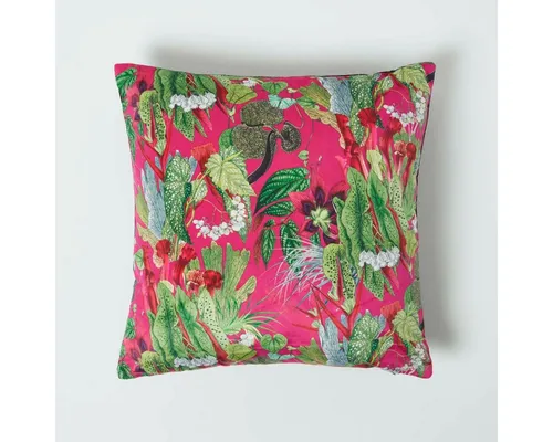 Homescapes Kissenhülle Samt-Kissenbezug mit tropischem Blumen-Print – pink, 46x46 cm