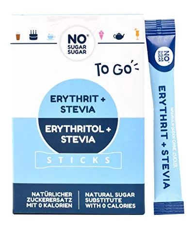 NO SUGAR SUGAR Erythrit + Stevia 50 Sticks für unterwegs, veganer natürlicher Zuckerersatz ohne Kalorien 1:1 Süße gegenüber Zucker, ohne Eigengeschmack.