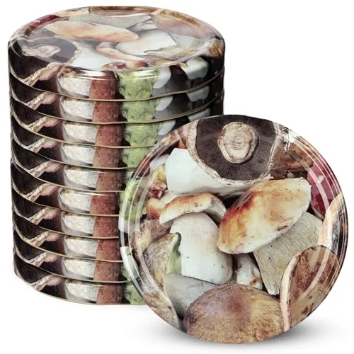 KADAX Schraubdeckel fi82 mm, Twist-Off-Deckel Set aus Metall, Ersatzdeckel für Einmachgläser, Deckel mit 6 Einrastzähnen für Sturzgläser und Einmachgläser (Pilze, 10 Stück)