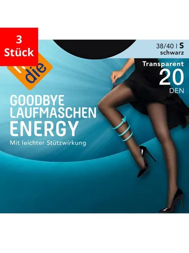 Nur Die Feinstrumpfhose Goodbye Laufmaschen Energy 20 DEN (3 St) - Transparente 20 DEN Feinstrumpfhose mit mattem Finish, ideal für den Alltag. Der breite Komfortbund sorgt für eine angenehme Passform und Halt.