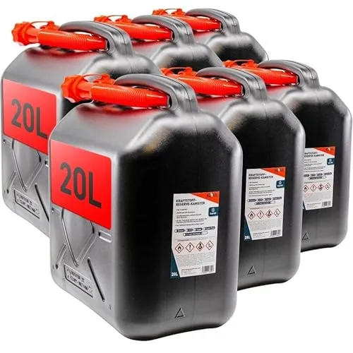 KOVA® 6x Benzinkanister 20L SCHWARZ Dieselkanister Reservekanister Kraftstoffkanister 20 Liter Wasserkanister für Benzin Diesel Wasser AdBlue Auswahl: 5 10 10L ltr 5L 20-Liter-Kanister & Außgießer