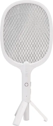 Grafner 2 in 1 elektrische Fliegenklatsche extra stark 3000V, wiederaufladbar USB, großer Akku, mit Ständer, UV-Lichtfalle, LED, Mückenfalle Insektenvernichter Moskito Tennisschläger Ladebasis