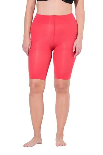 Ulla Popken Damen große Größen Übergrößen Plus Size Strumpf-Radler, 80 den, Oberschenkelschutz, knielang hellrot 50+ 799278529-50+