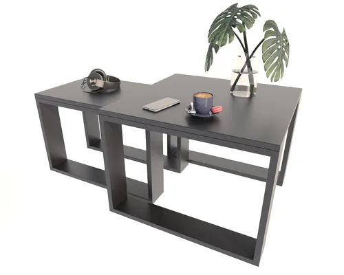 Couchtisch mit Loft, Beistelltisch Holztisch für Wohnzimmer, Sofatisch klein Holz, Wohnzimmertisch, Schwarz zwei Tiscch