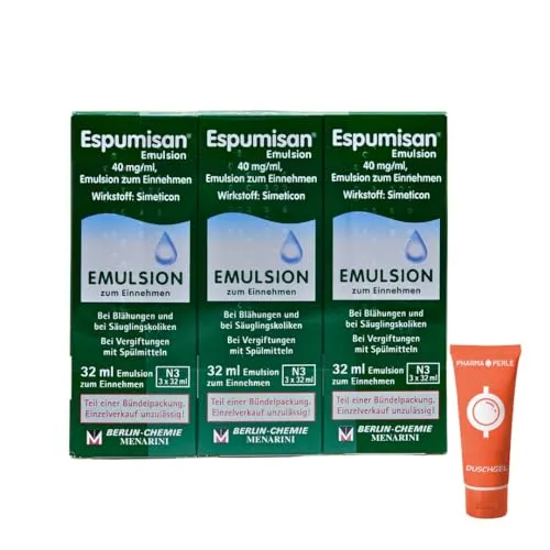 Espumisan Emulsion bei Blähungen Säuglingskoliken 3-Monatskolik Entschäumer Simeticon I Sparset mit Pharma Perle give-away (3 x 32 ml)