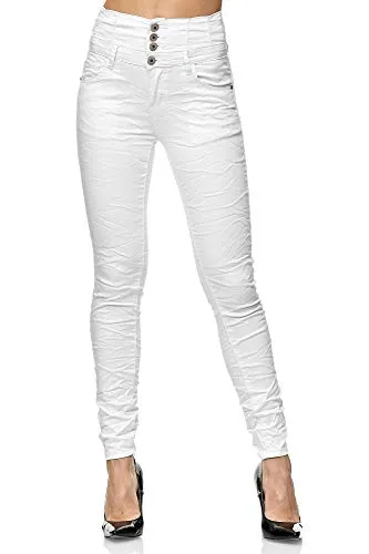 Elara Damen Jeans High Waist Push Up Skinny Fit Chunkyrayan 1949-1 White-44 (2XL) - Jeans im trendigen High Waist Design mit Push Up Effekt, aus hochwertiger Baumwolle für höchsten Tragekomfort und perfekten Sitz.