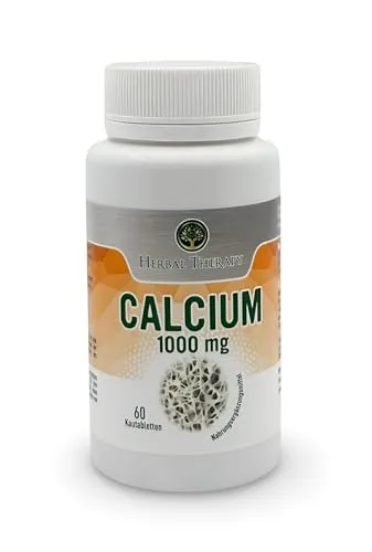 Herbal Therapy Calcium 1000 mg Kautabletten, 60 Stück, Nahrungsergänzungsmittel für Knochen- und Zahngesundheit