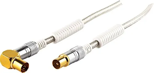 Schwaiger Premium Antennen Anschlusskabel 110 dB mit Ferritkern, 5,0m, transparent, IEC Stecker > 90° IEC Winkelbuchse, 4-Fach Schirmung, 75 Ohm, digital, HDTV, DVB-C/DVB-T2