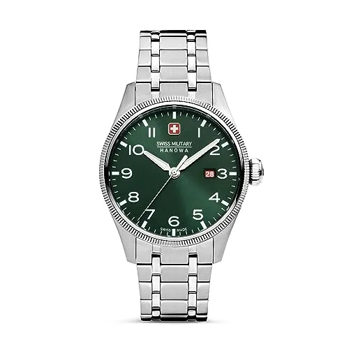 SWISS MILITARY HANOWA THUNDERBOLT - Herrenarmbanduhr mit grünem Zifferblatt - Herrenuhren, elegante 316L Edelstahl-Konstruktion mit Wasserresistenz bis 10 ATM, ideal für Schwimmen und Schnorcheln.