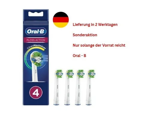 Oral-B Floss Action Bürstenköpfe 4er Pack - Austausch-Bürstenköpfe für elektrische Zahnbürsten, bieten eine gründliche Reinigung und sind perfekt für die Modelle Pro 600, 700 und ProfessionalCare 500.