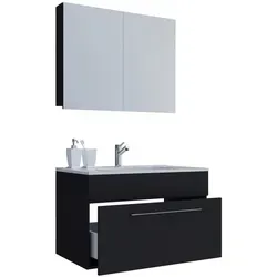 Mid.you 3-teiliges Badezimmer-Set, Schwarz & Weiß - Hängendes Badmöbel-Set aus Metall mit 2,1 Schubladen und 60 cm Breite – ideal für moderne Badezimmer.