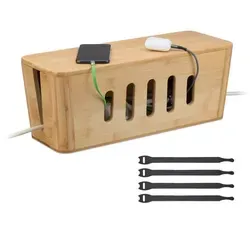 Kabelbox Kabelmanagement Box aus Bambus - Stylische Kabelbox zur ordentlichen Aufbewahrung von Kabeln und Steckdosen. Mit ihrem modernen Design aus Bambus sorgt sie für Ordnung und ein aufgeräumtes Zuhause.