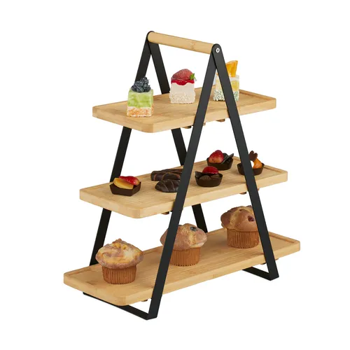 Etagere Servierständer aus Bambus - Eleganter 3-stöckiger Servierständer aus Bambus, ideal für Desserts und Snacks, bringt Stil auf jeden Tisch.