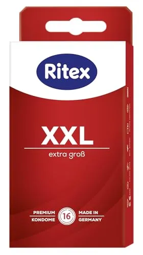 Ritex Kondome XXL – Extra große Kondome 16 Stück für mehr Komfort & intensives Empfinden, Kondom mit extra viel Gleitfilm – Vegan, dermatologisch getestet, Made in Germany