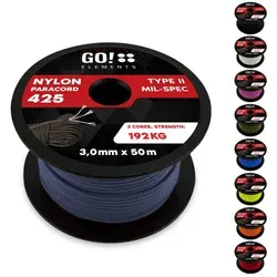GO!elements Paracord 425 - 3mm Abspannleine, Paracord 425 aus reißfester Nylonschnur blau|grau 50m