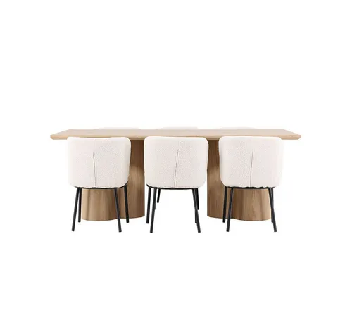 Olivia Essgruppe mit Tisch 100x210cm und 6 Boucle Stühlen - Elegante Essgruppe für Ihr Küchen- und Esszimmer. Der große Tisch und die bequemen Boucle Stühle bieten ausreichend Platz und Komfort für gesellige Abende.