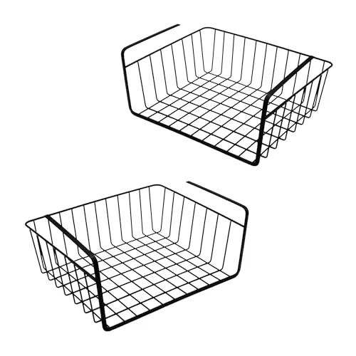 Spetebo Unterregal Hängekorb aus Metall 2er Set schwarz - 38 x 28 cm - Aufbewahrungskorb zum Einhängen an Regalböden - Drahtkorb Organizer Korb für Regal Schrank Küche Büro