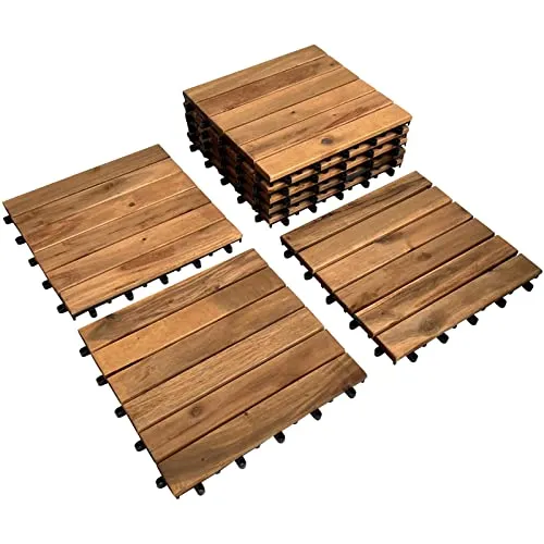 Hossi's Wholesale Balkon Bodenbelag 30 × 30cm aus Akazienholz - Terrassen- & Balkonfliesen aus robustem Akazienholz mit rutschfester Oberfläche und einfachem Klicksystem für müheloses Verlegen. Ideal für eine stilvolle und sichere Gestaltung von Außenbereichen.