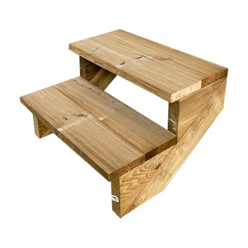 Vinuovo Terrassentreppe Holz 2 Stufen 60cm - Bausatz für Außentreppe aus Kesseldruckimprägniertem Holz, 2 Stufen, Höhe 37cm, breite 60cm. Ideal für DIY-Projekte, einfach zusammenbaubar und flexibel in der Stufenoberfläche.