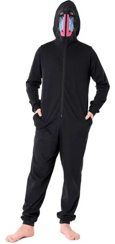 Ladeheid Jungen Teenager Schlafoverall - Baumwolle Jumpsuit mit Kapuze (Schwarz Pavian, 176) - Schlafoverall aus hochwertiger Baumwolle für Jungen, ideal zum Schlafen oder Relaxen. Mit lustigem Tierdruck, Kapuze und Taschen – perfekt für Kostümpartys oder Pyjamapartys!