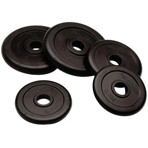 Sport-Thieme Gummierte Hantelscheibe 30mm | 0,5kg - 20kg | Geräuscharm und Korrosionsbeständig - Vielseitige Hantelscheibe für jedes Fitnesslevel: Wählen Sie aus 7 Gewichtsstufen für individuelles Training. Robust und geräuscharm, ideal für Krafttraining mit 30mm Hantelstangen.